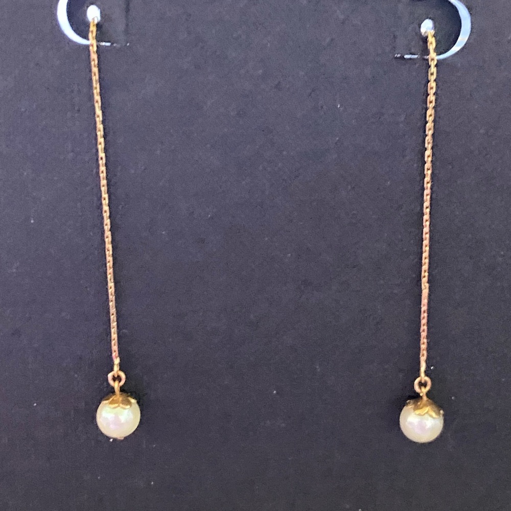 14 Karat Gold Pearl Threader Earrings